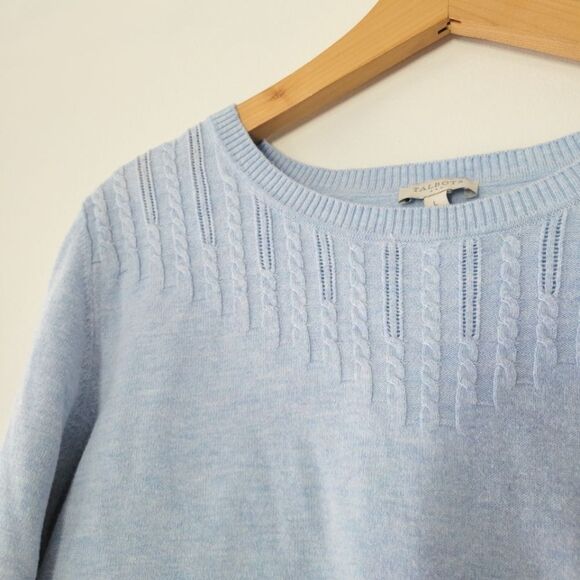 Talbots Cotton Blend Light Blue Knit Sweater Cable Yoke L - Picture 5 of 6